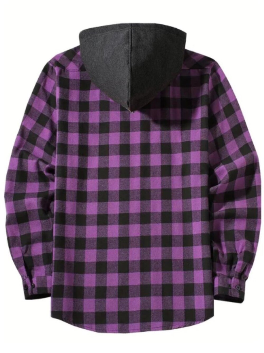 New XXL Men's Hooded Flannel Shirt Purple Buffalo Plaid Long Sleeve Top Pockets - Picture 3 of 5